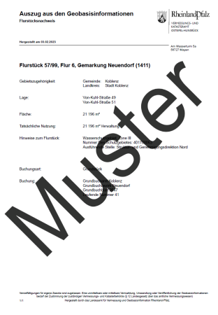Flurstücksnachweis (Auszug)